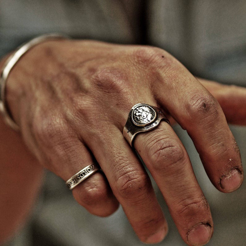 European And American Popular Religion Old Embossed Vintage Ring