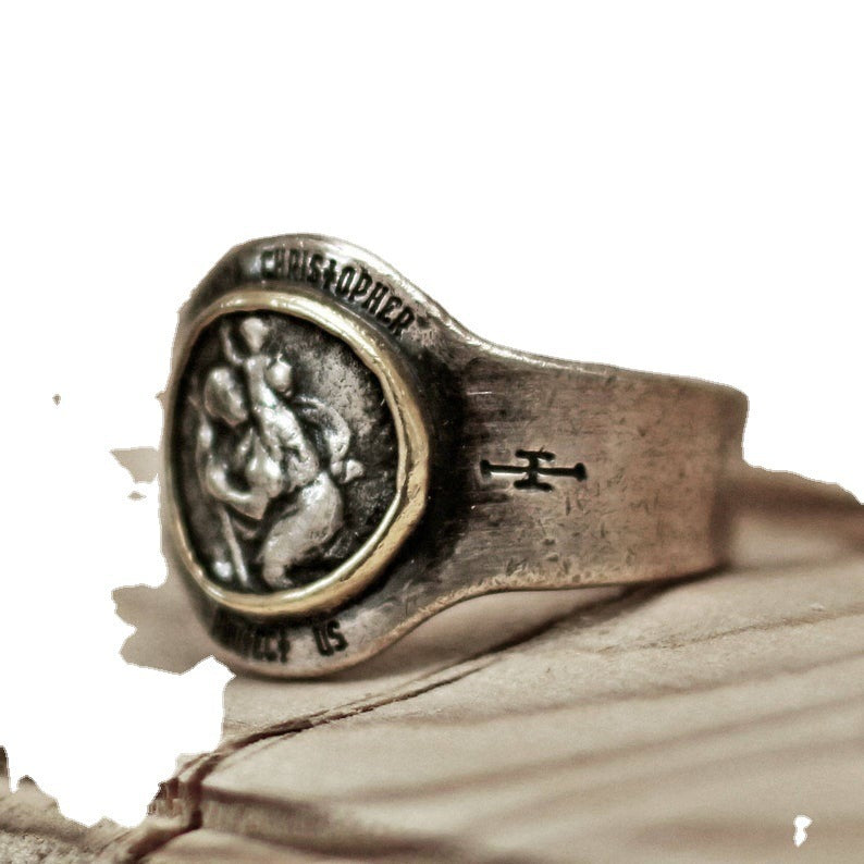 European And American Popular Religion Old Embossed Vintage Ring